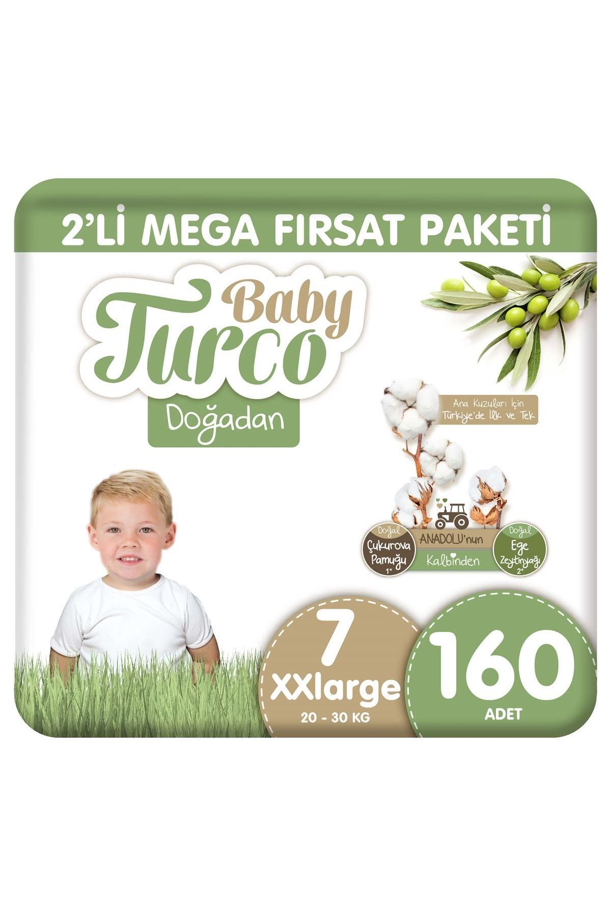 Baby Turco Doğadan 2'li Mega Fırsat Paketi Bebek Bezi 7 Numara Xxlarge 160 Adet