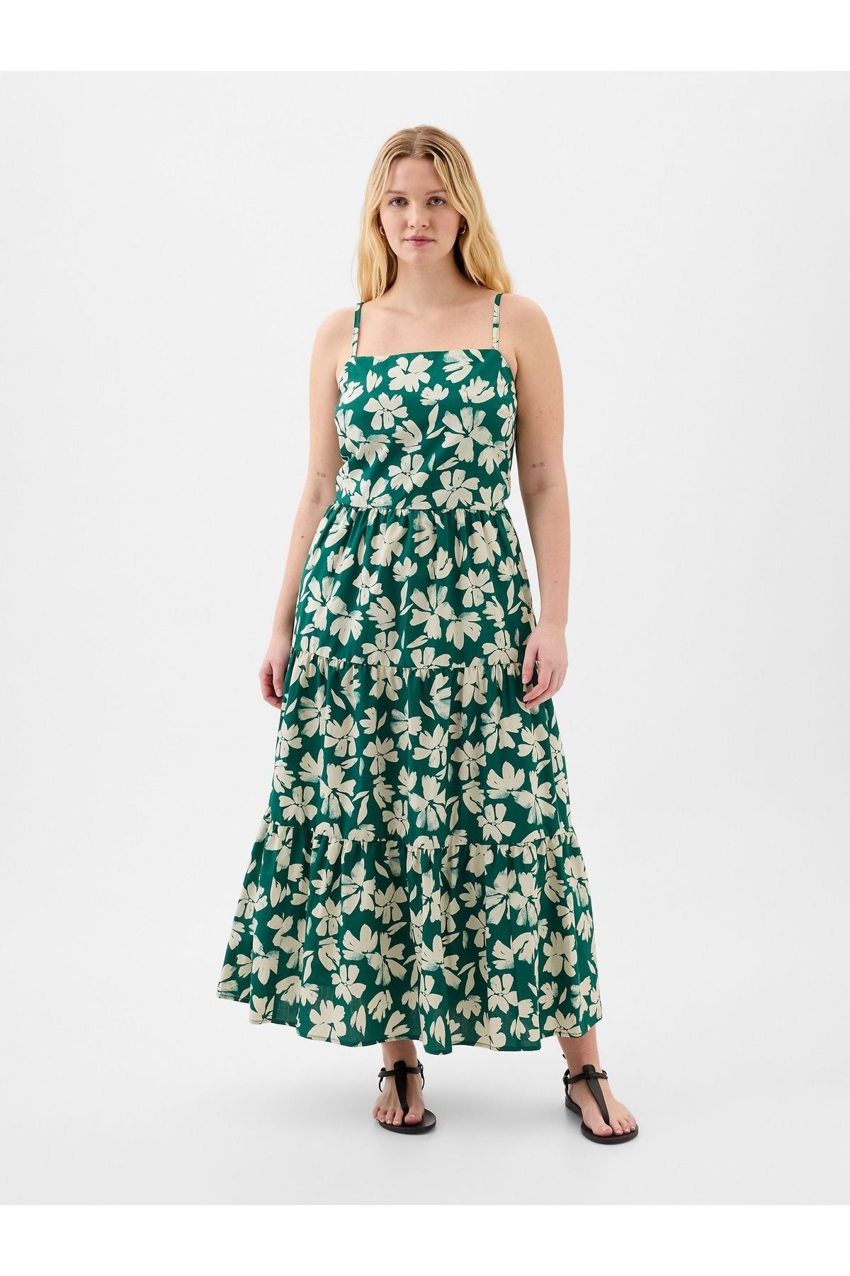 GAP Kadın Yeşil Çiçek Desenli Maxi Elbise