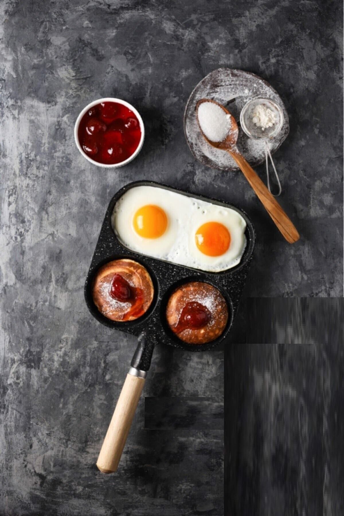 Kitchen Design Lab Döküm 3 Bölmeli Omlet Sahanı Tavası Krep Tavası, Pratik Yumurta Pancake Tavası