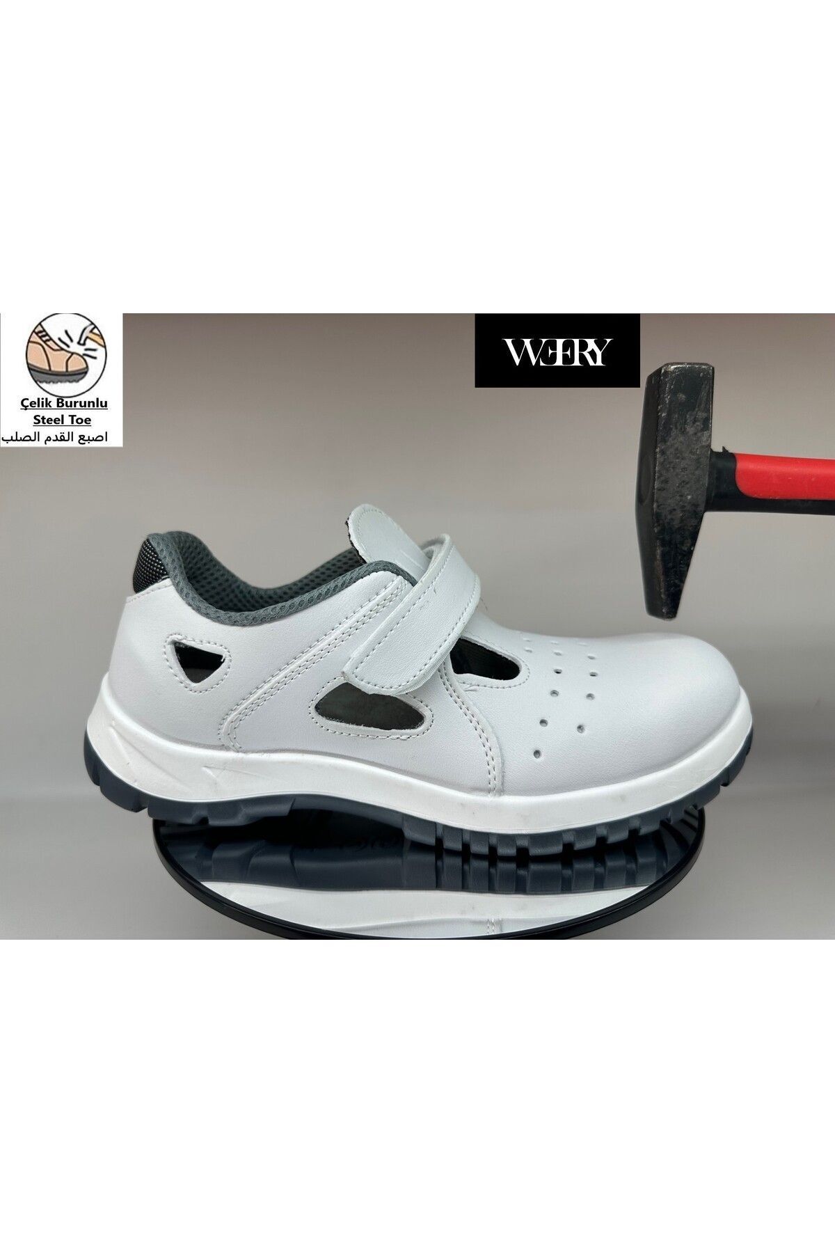 e&e Mekap 234 S1 Beyaz Microfiber Kaydırmaz Tabanlı Yazlık Çelik Burunlu Sandalet Model İş Ayakkabısı
