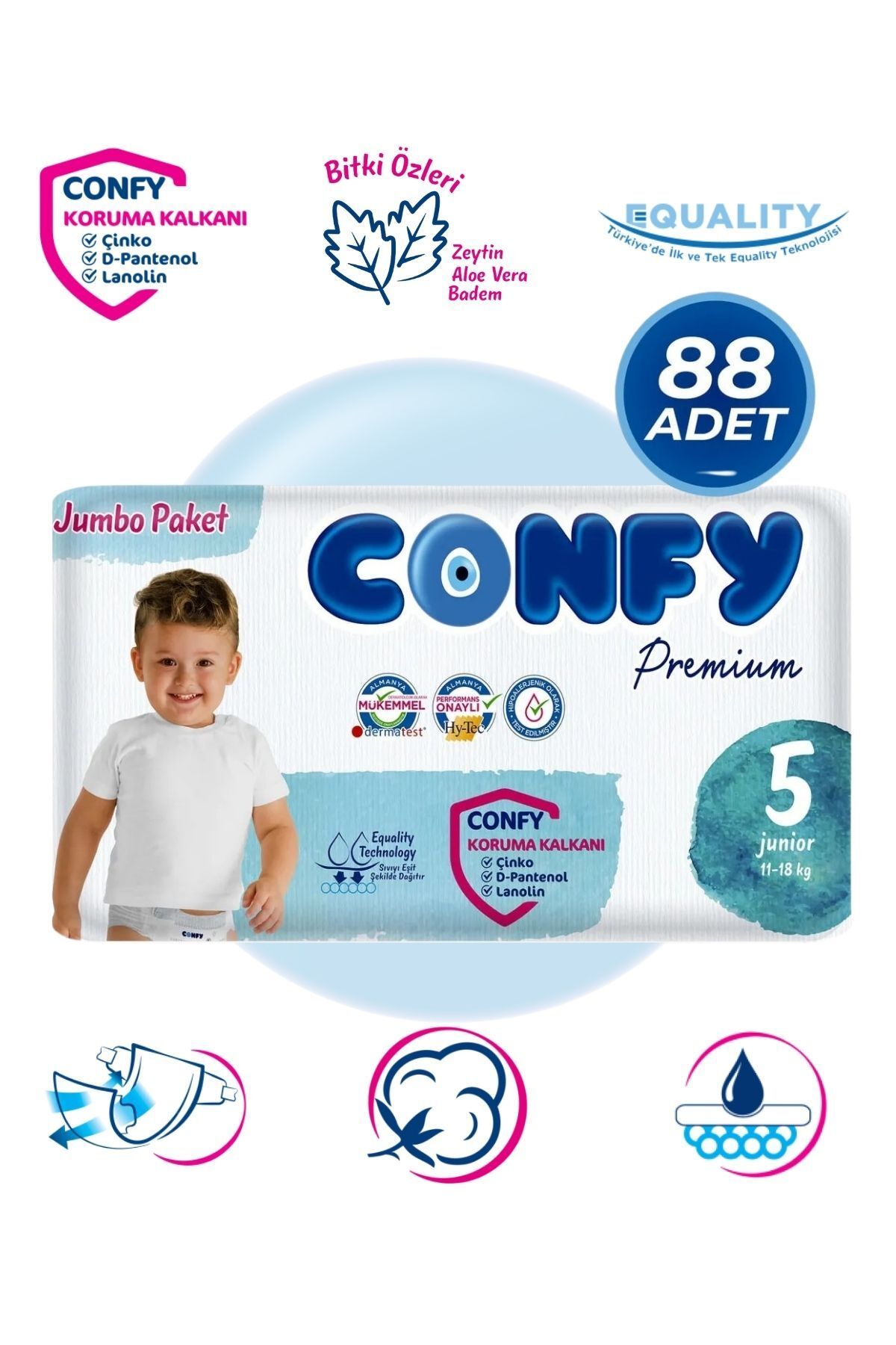 Confy Premium 5 Numara Bebek Bezi Junior 11 - 18 Kg 88 Adet