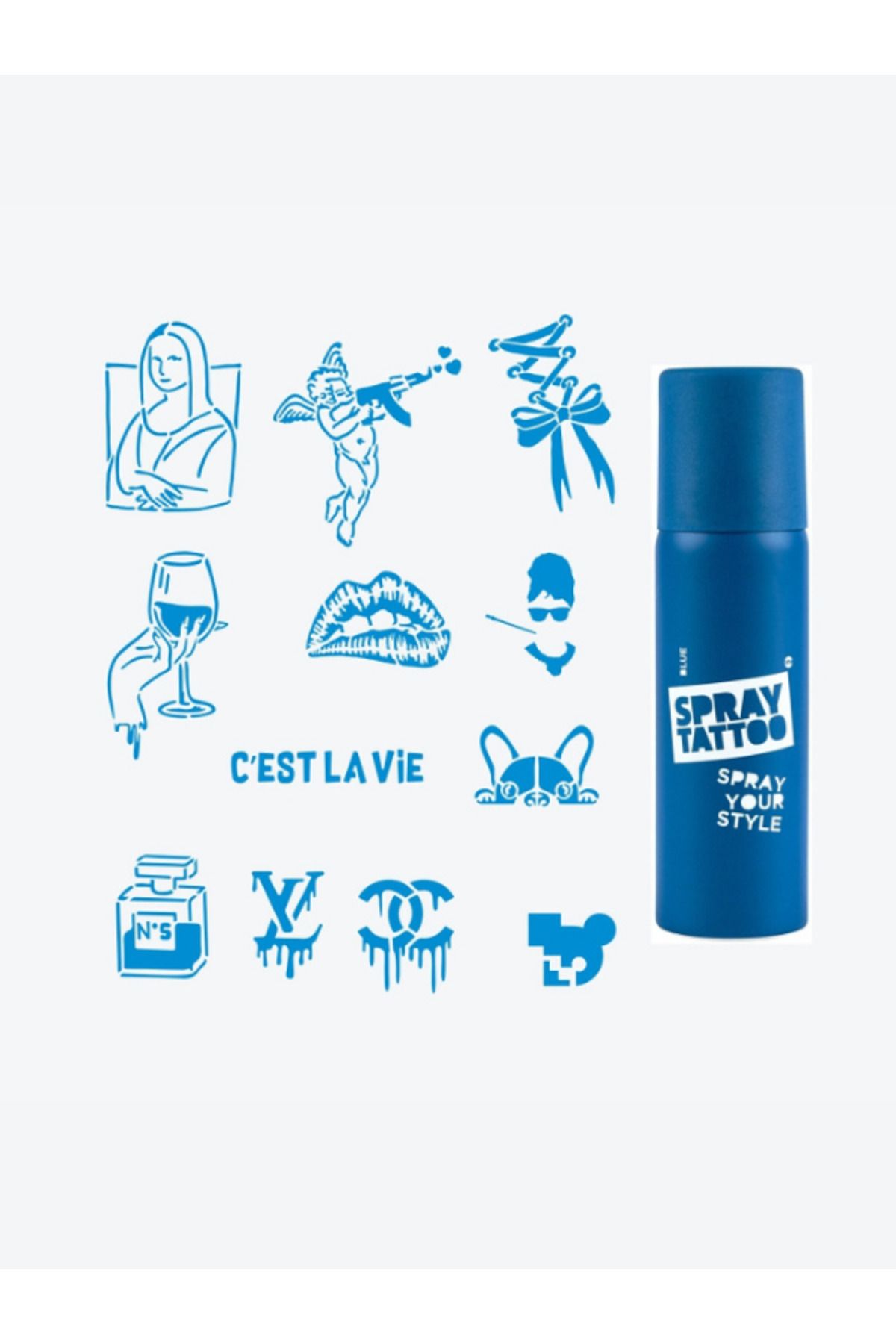 One Spray Tattoo Paris City Pack Dövme Şablon Seti Ve Mavi Sprey