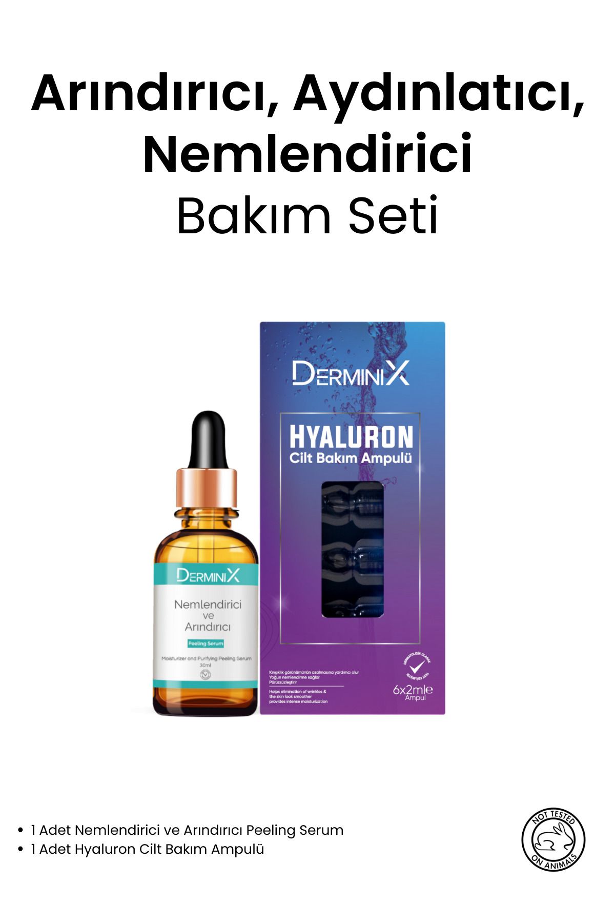Derminix Arındırıcı, Aydınlatıcı ve Nemlendirici 2'li set (Hyaluronic Acid + Peeling Serum)