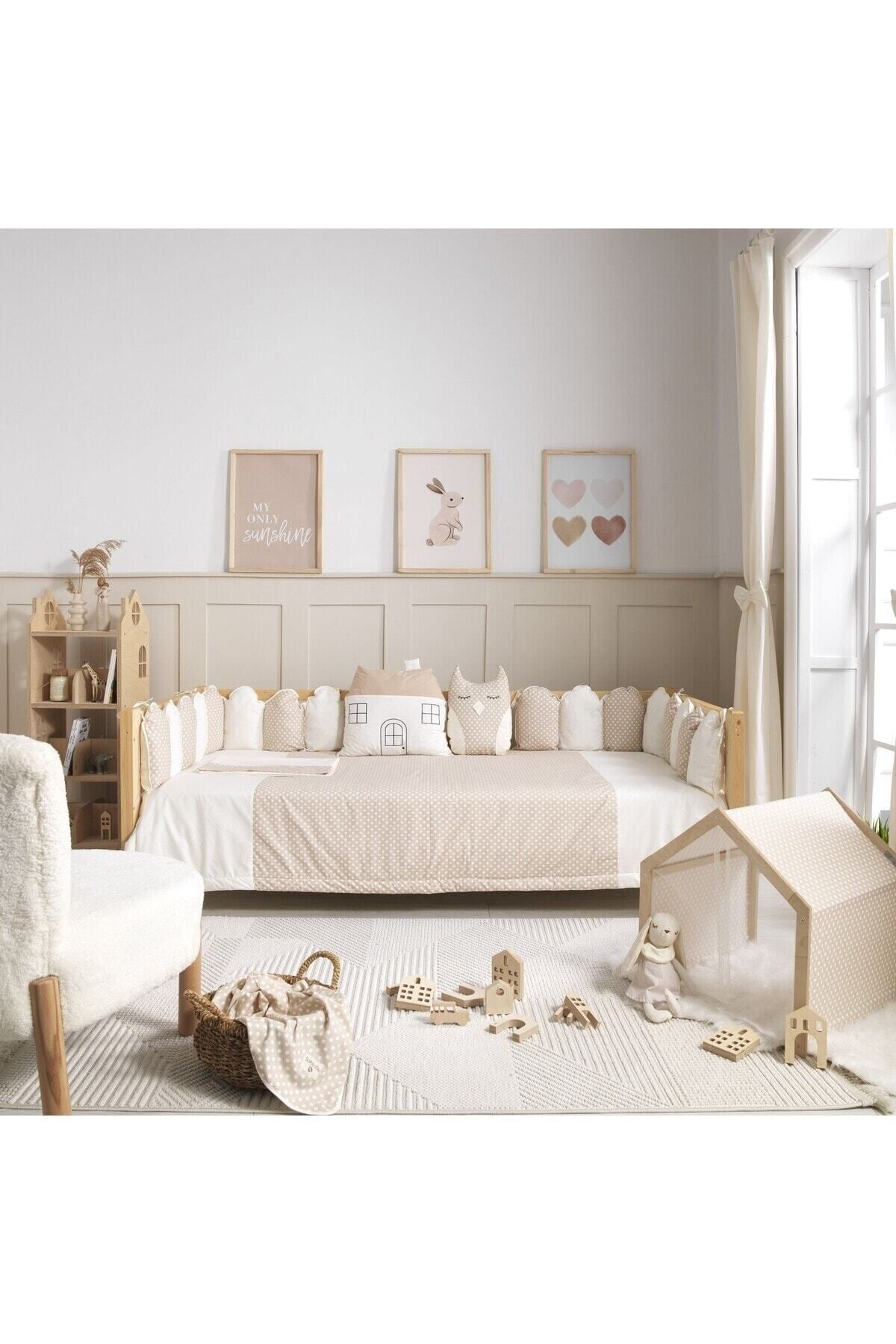 SOFT BABY TEKSTİL My Home Eko Krem Çitli Montessori Uyku Seti