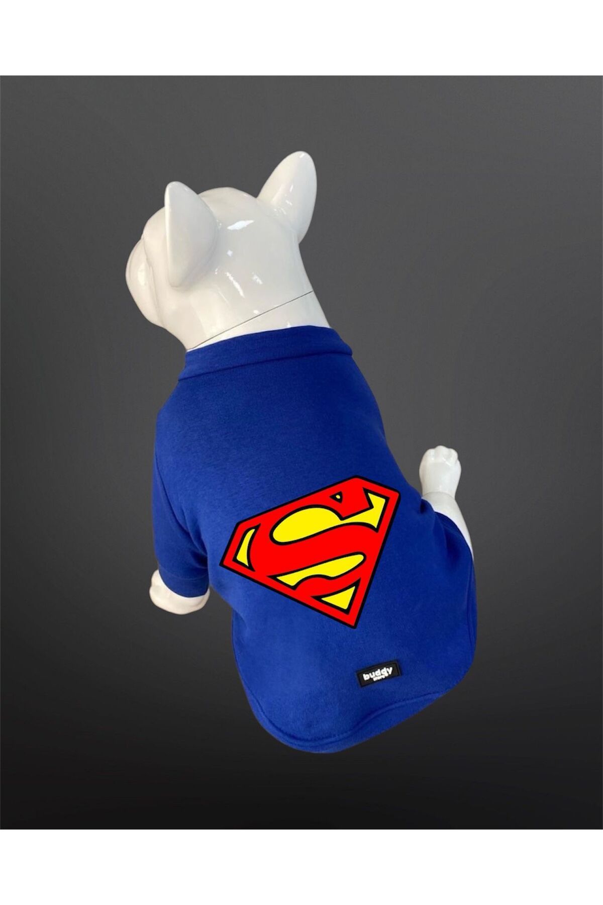 Buddy Store Kedi Ve Köpek Kıyafeti - Süperman Baskılı Saks Mavisi Kapüşonsuz T-shirt