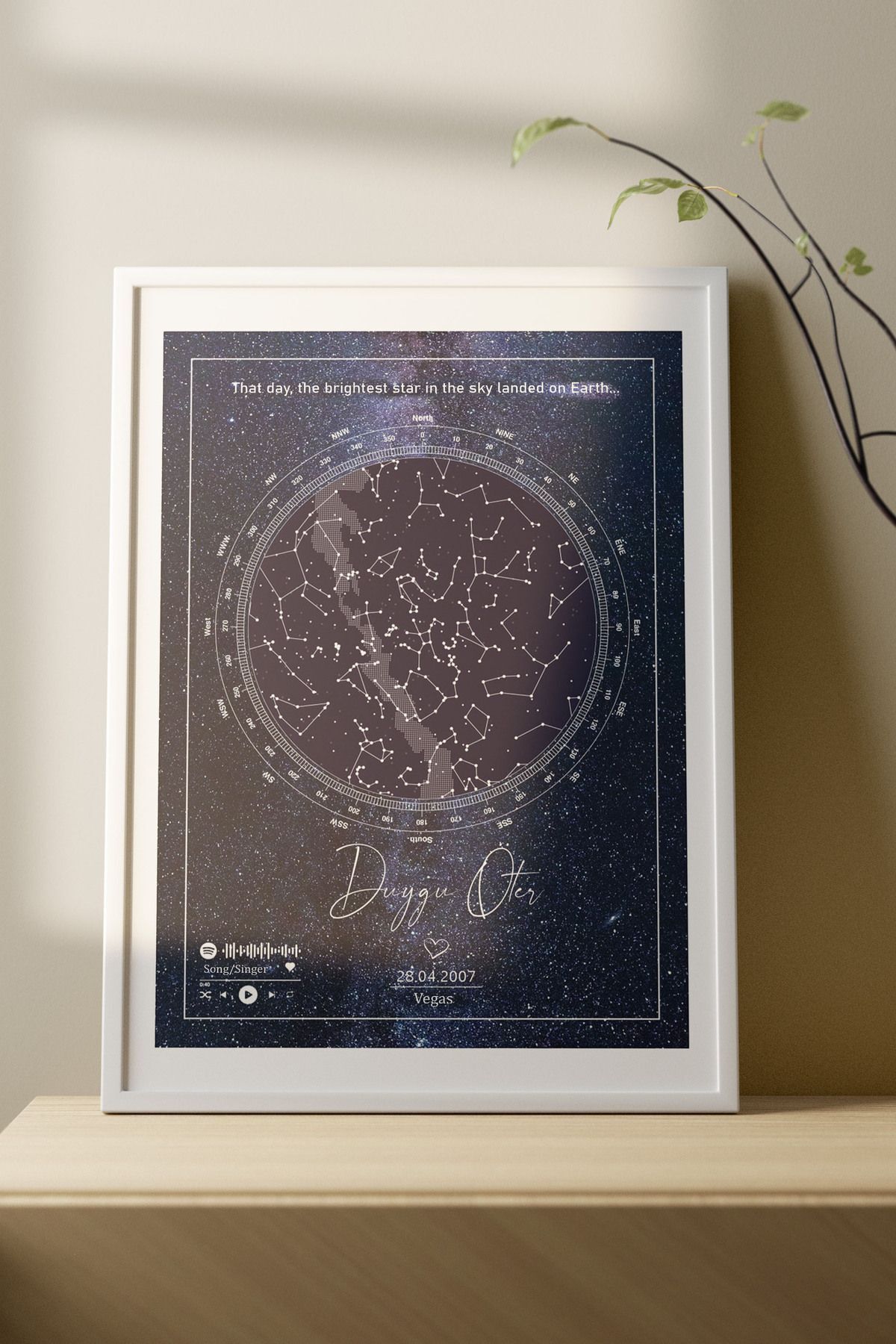 hediyesenesi Kişiye Özel Yıldız Haritası Çerçeveli Gökyüzü Yıldız Haritası Doğum Günü Sevgiliye Hediye Tablo