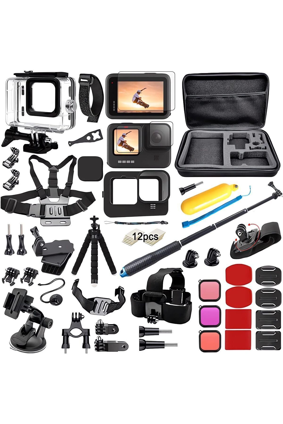 GoPro BMUUPY GoPro Hero 12/11/10/9 Black Kit için Aksesuar Seti, Tüm Aksesuarları Kutusu