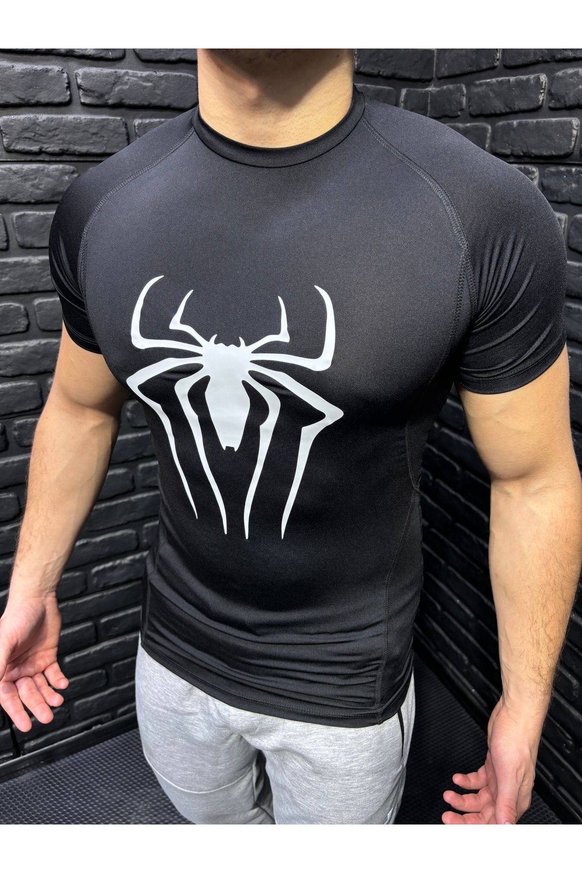 YHM Spiderman Compression Tshirt Siyah Spor Tişört
