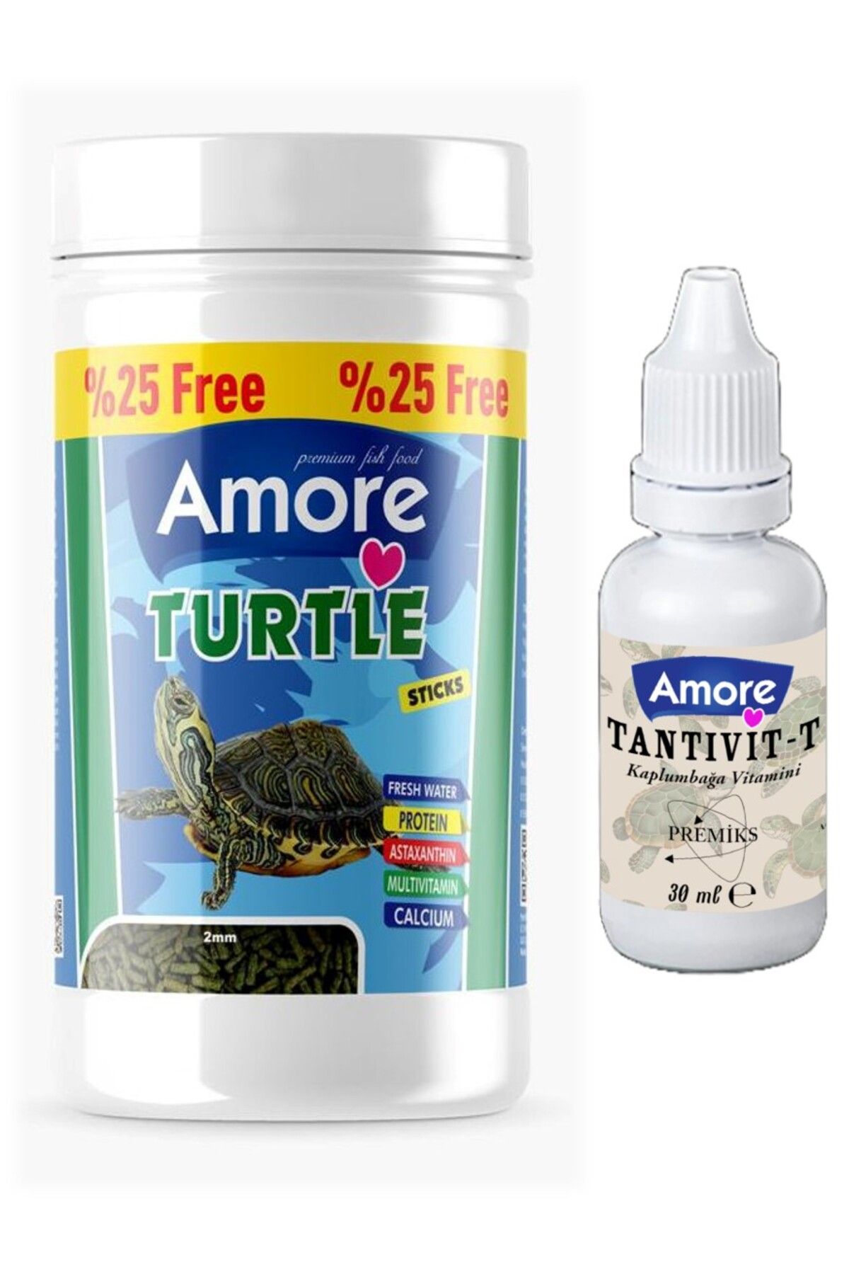 AMORE Turtle Green Calcium Sticks 125 Ml 50 Gr Su Kaplumbağası Yemi Vitamin Seti