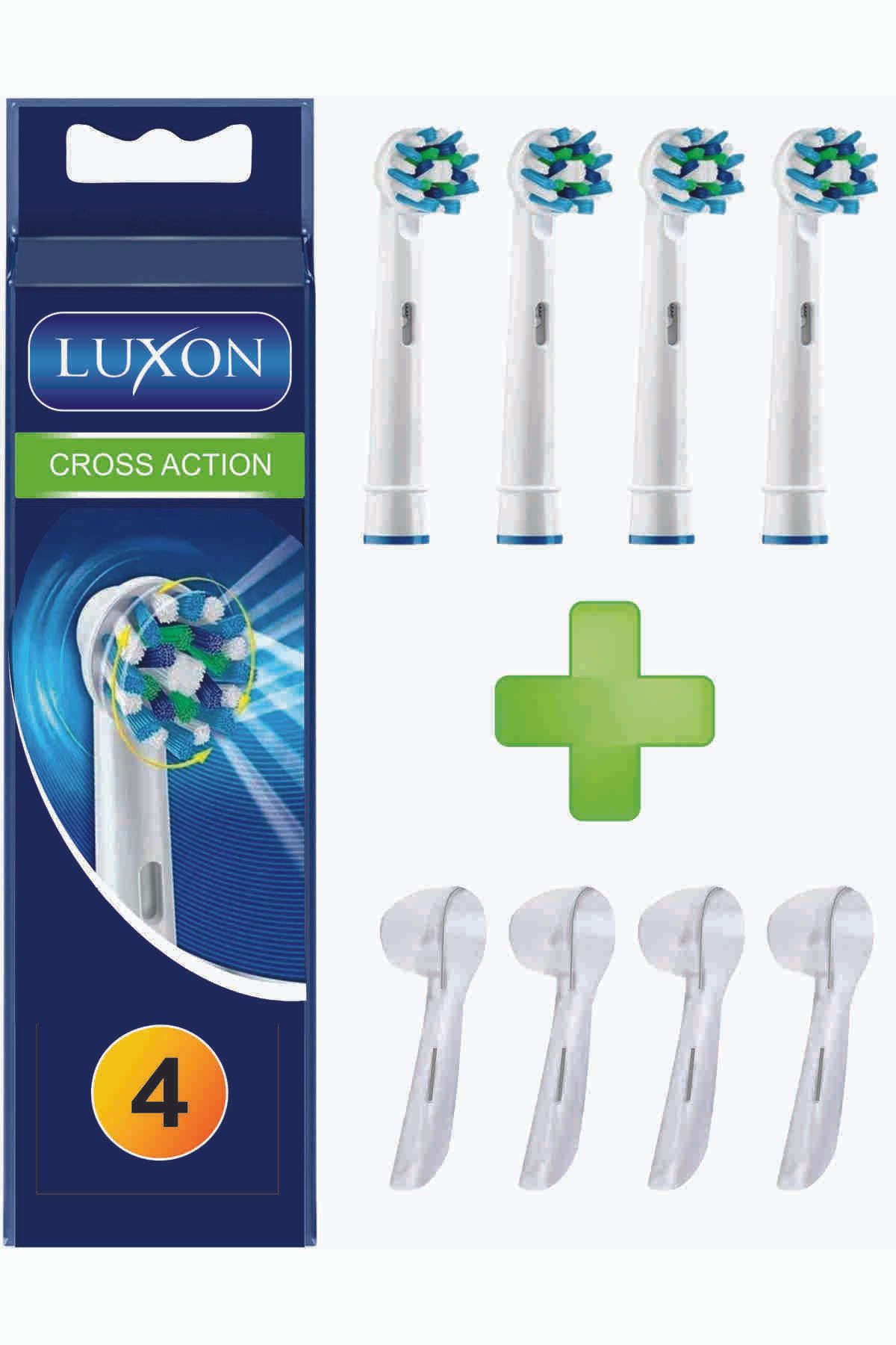 LUXON Oral-b Diş Fırçası Yedek Başlığı Uyumlu Cross Action 4 Adet Yedek Fırça 4 Adet Kapak