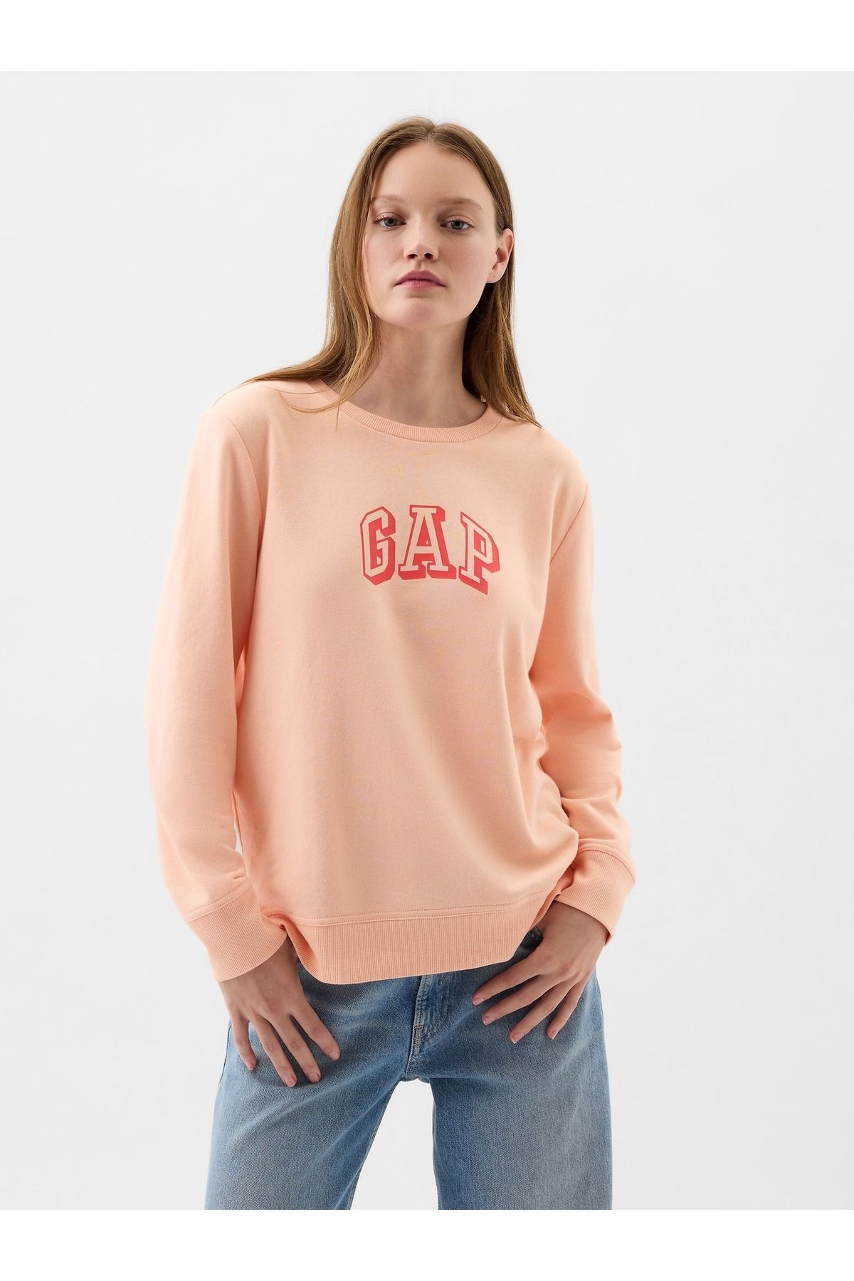 GAP Kadın Turuncu Gap Logo Relaxed Fransız Havlu Kumaş Sweatshirt