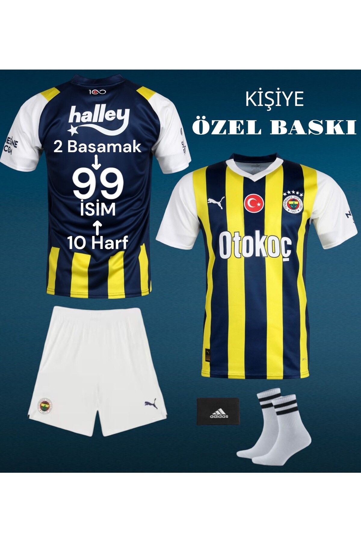 Nevruz Kişiye Özel Baskılı Çocuk Futbol Forması Fenerbahçe 4 Parça Forma Şort Çorap Ve Bileklik