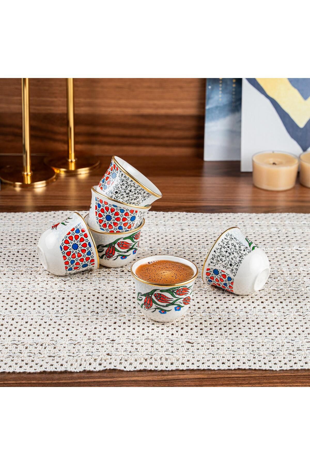 AYBABA STORE Otantik Lalehan Kulpsuz Kahve Fincanı Gahwa Fincan Mırra Fincanı 6 Adet