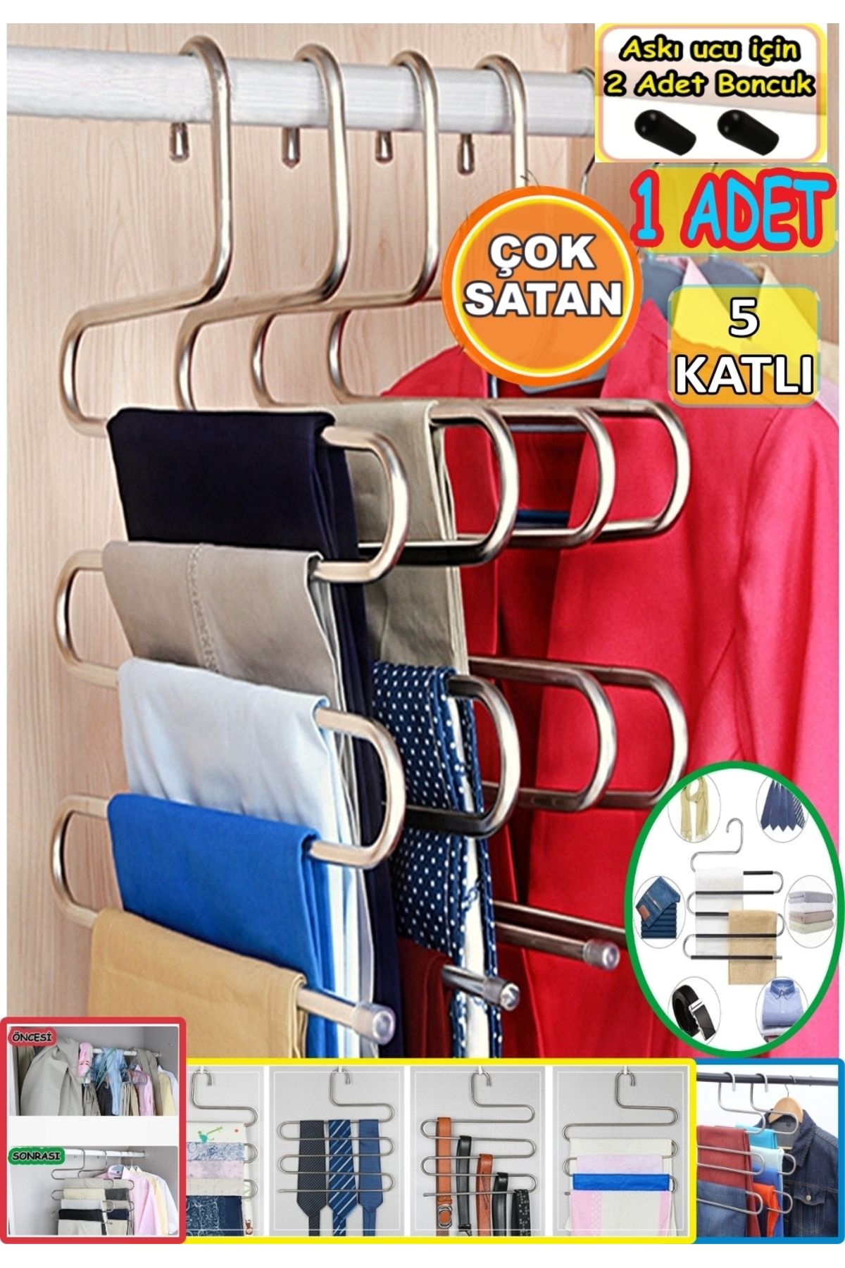 ESY LİNE 5 Katlı Metal Pantolon Elbise Giysi Eşarp Fular Havlu Kravat Askısı Dolap Düzenleyici