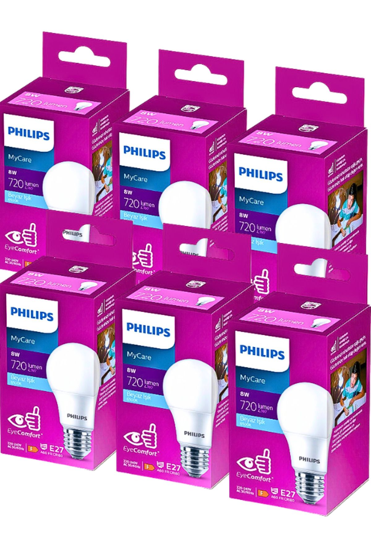 Philips Led Ampul E27 A60 8W/65K 720LM Beyaz Işık  6 ADET