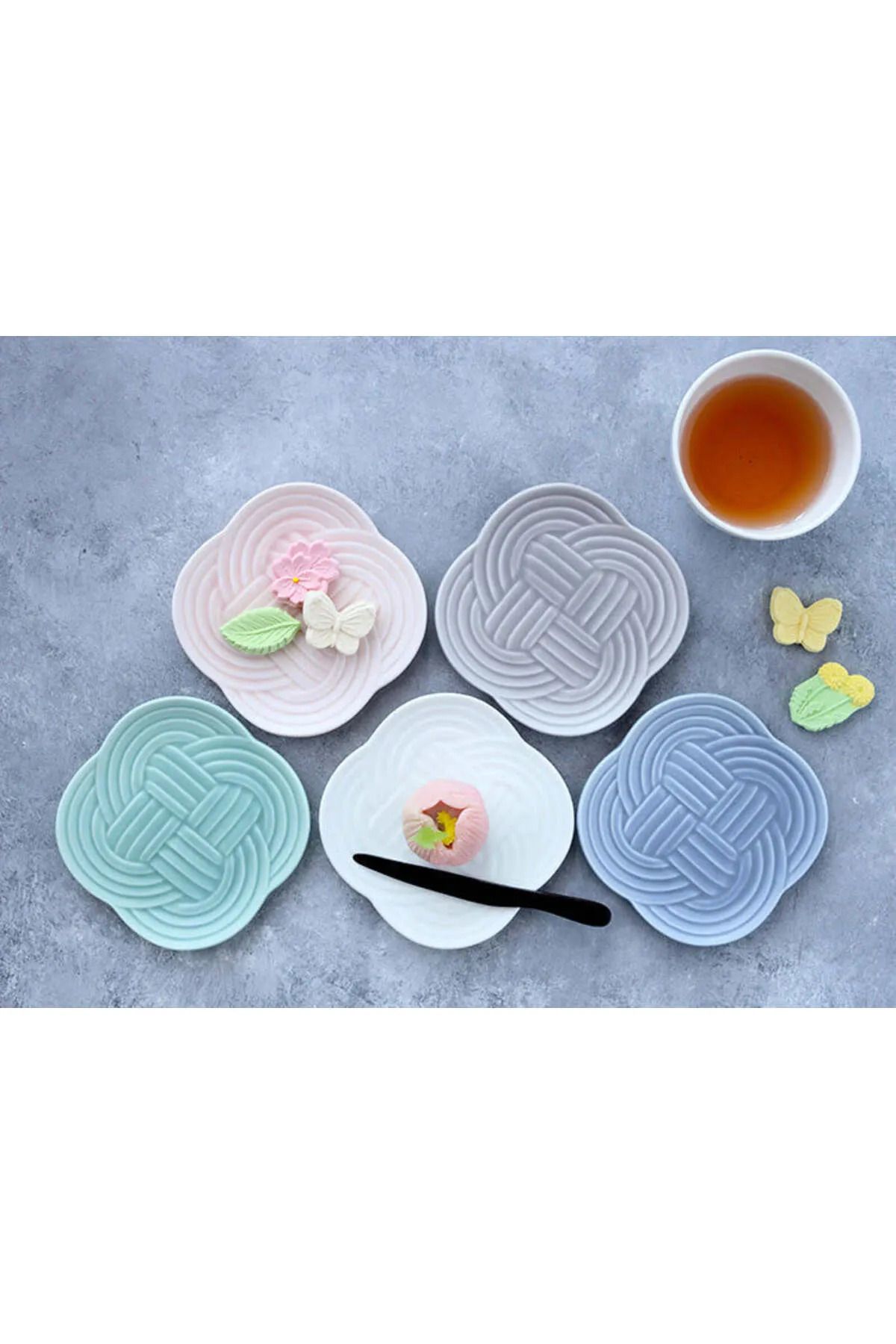 REAY HOME Özel Üretim Riki 6 Adet Pasta Tabağı 18 Cm Japon Örgü Tasarım Mikrodalgada Kullanılabilir