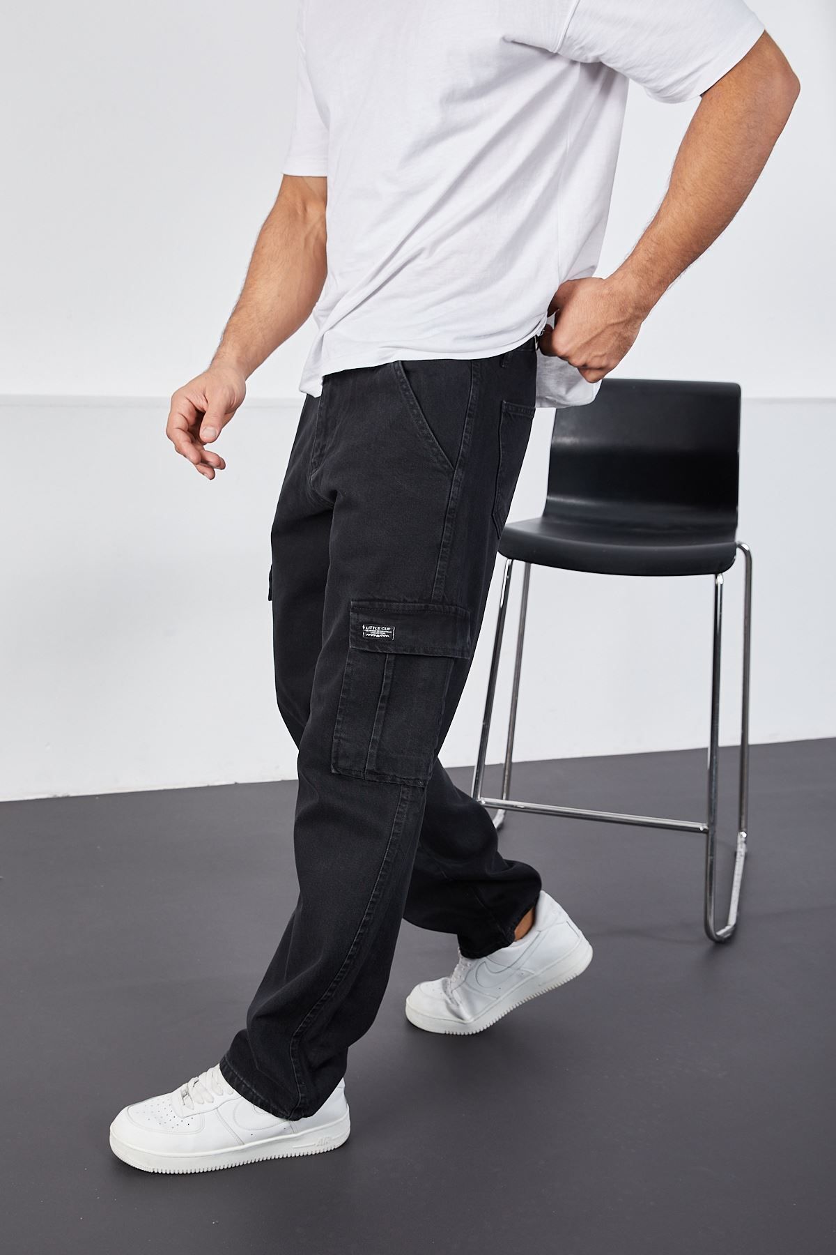 LTC Jeans Erkek Siyah Baggy Fit Rahat Kalıp Kargo Pantolon