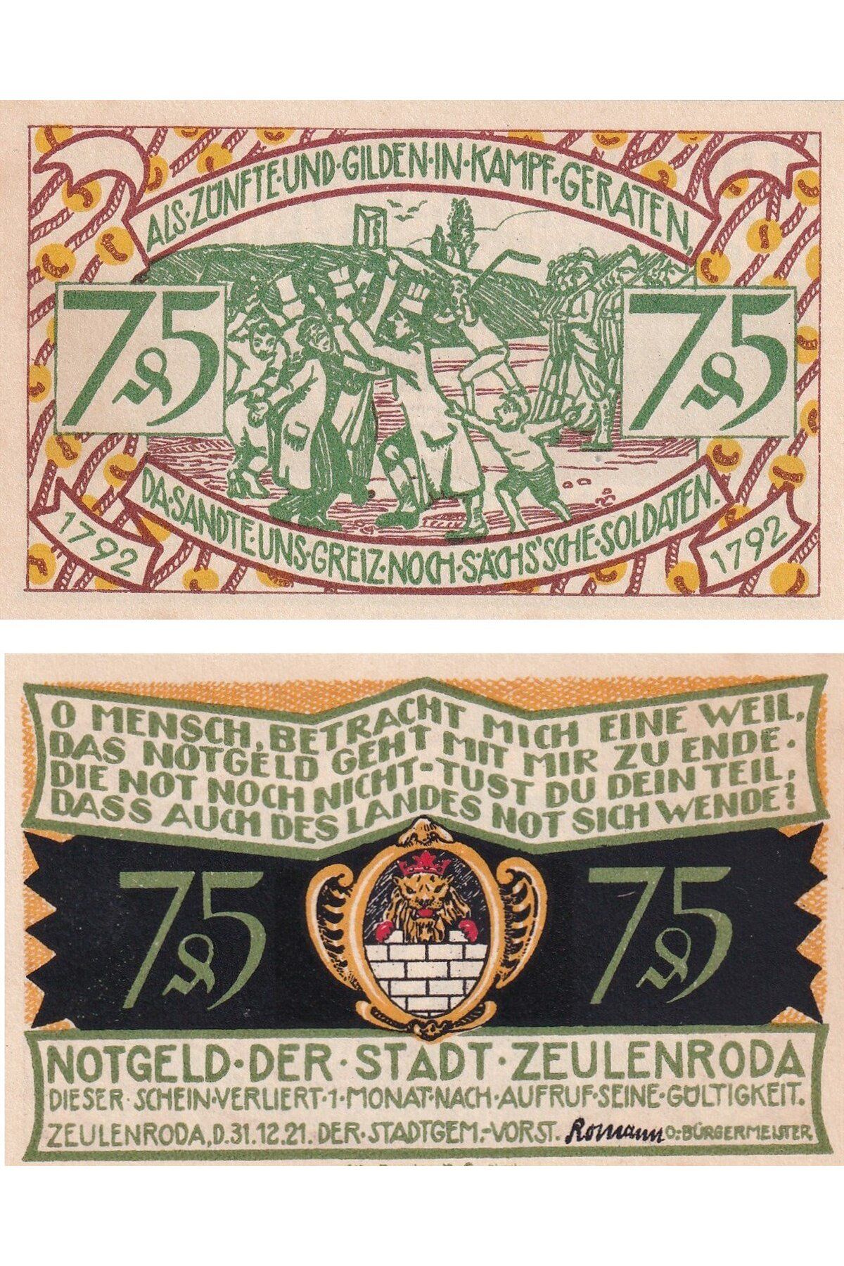 Benim Koleksiyonum Almanya, Zeulenroda, 75 Pfennig (1921) History Series (2) Notgeld