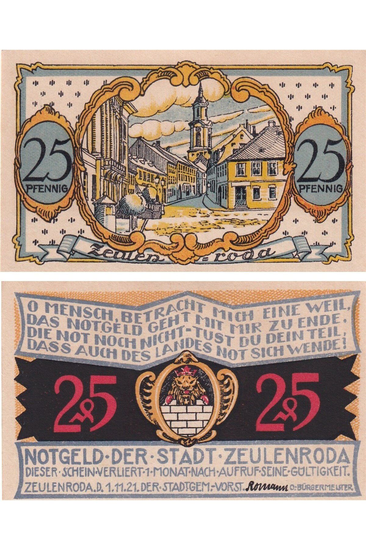 Benim Koleksiyonum Almanya, Zeulenroda, 25 Pfennig (1921) Townscape Series (1) Notgeld