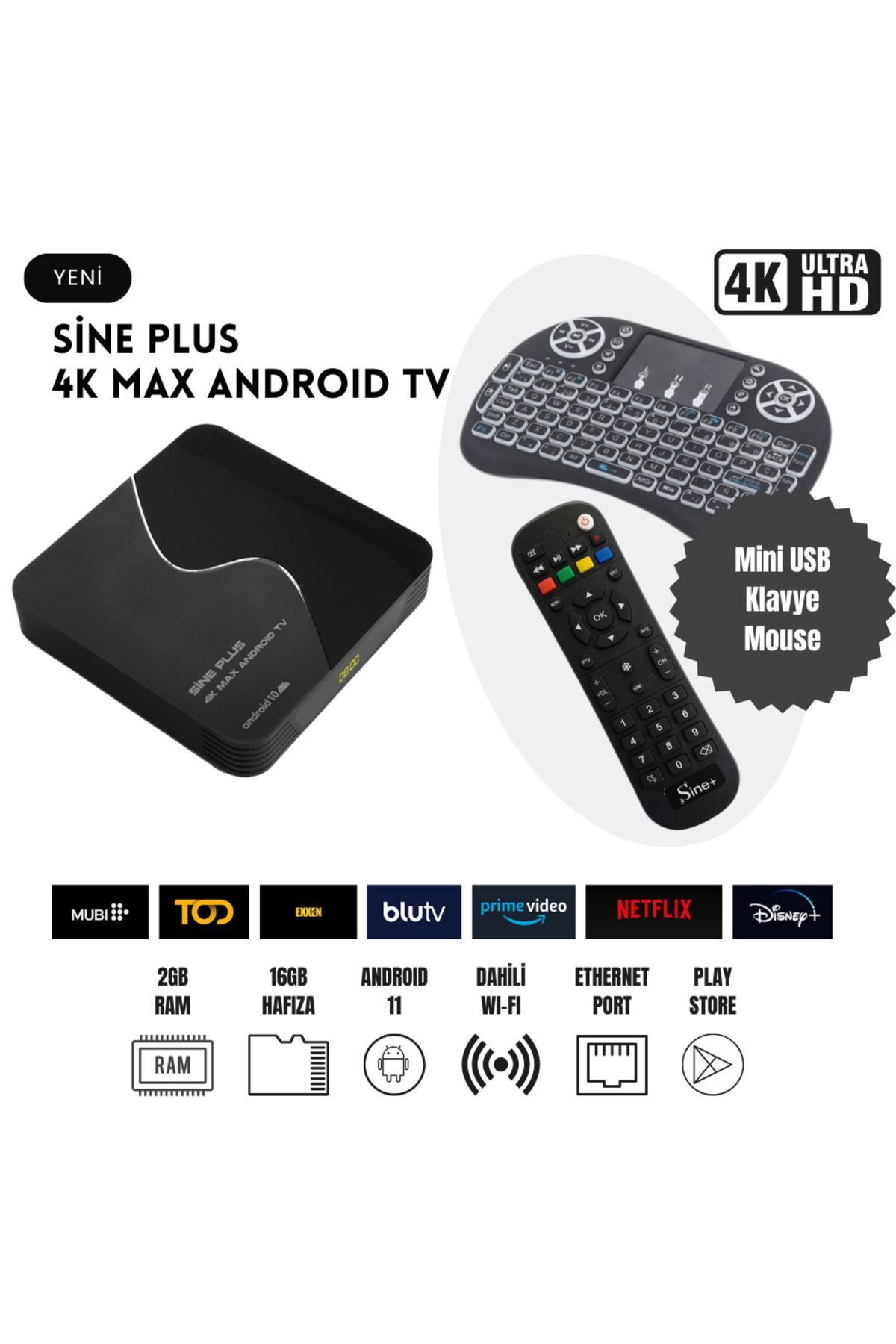 Sine Plus 4k Max 2gb Ram 16gb Hafıza Android Tv Box 4k Android Tv Box Versiyon 11 4k Uhd Medya Player