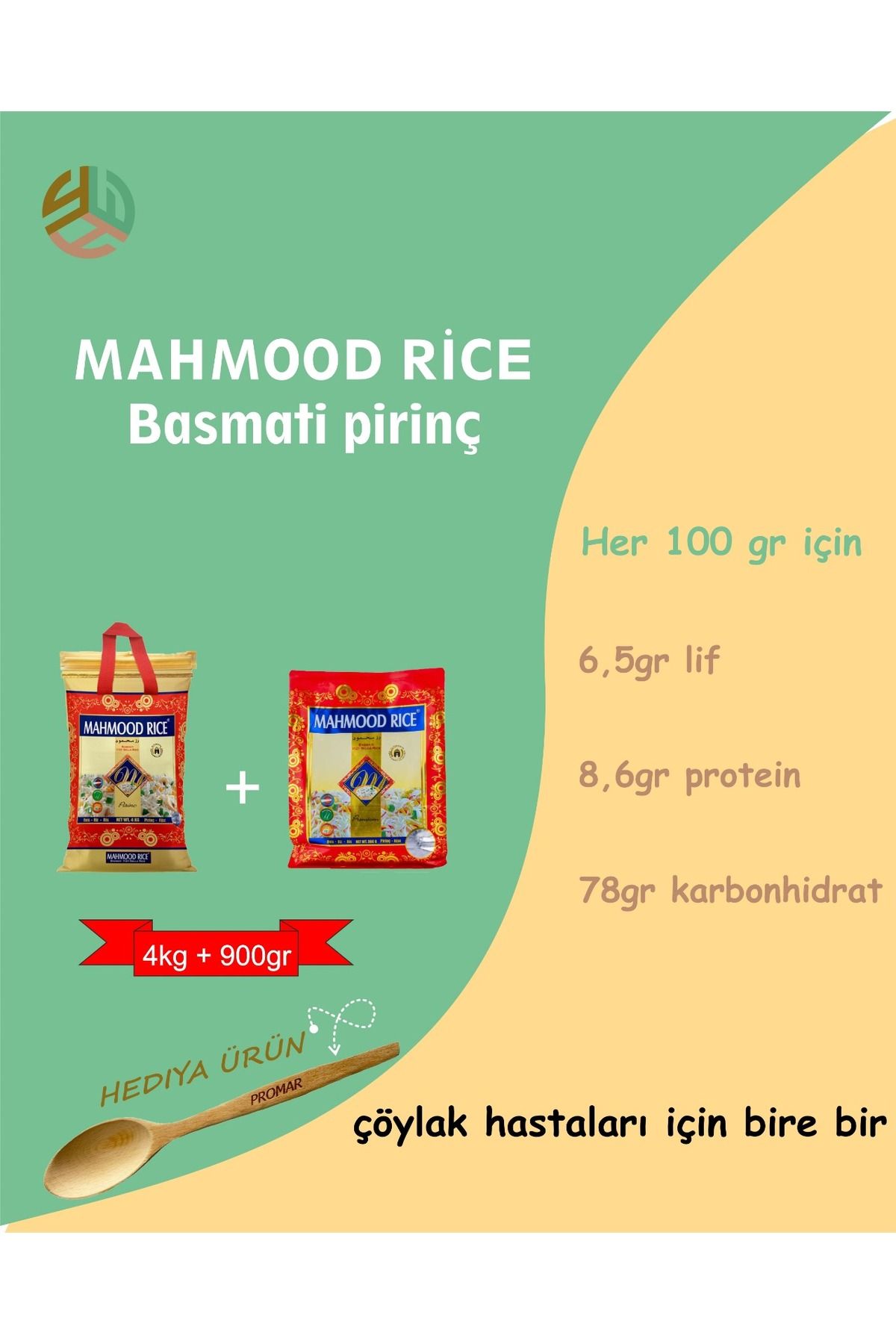 Mahmood Rıce 1121 Basmati Pirinç 4 Kg ve 1121 Basmati Pirinç 900 gr ve Tahta Kaşık (Hediye)