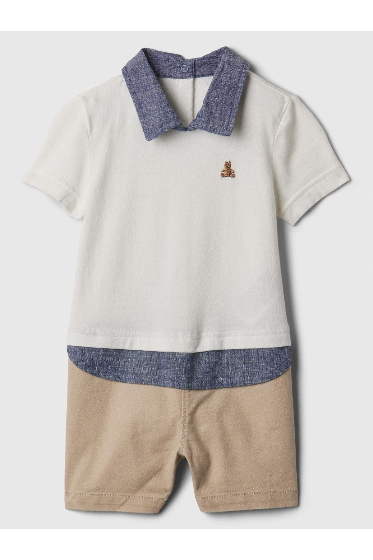 GAP Erkek Bebek Kırık Beyaz Brannan Bear İşlemeli Polo Yaka Outfit Set
