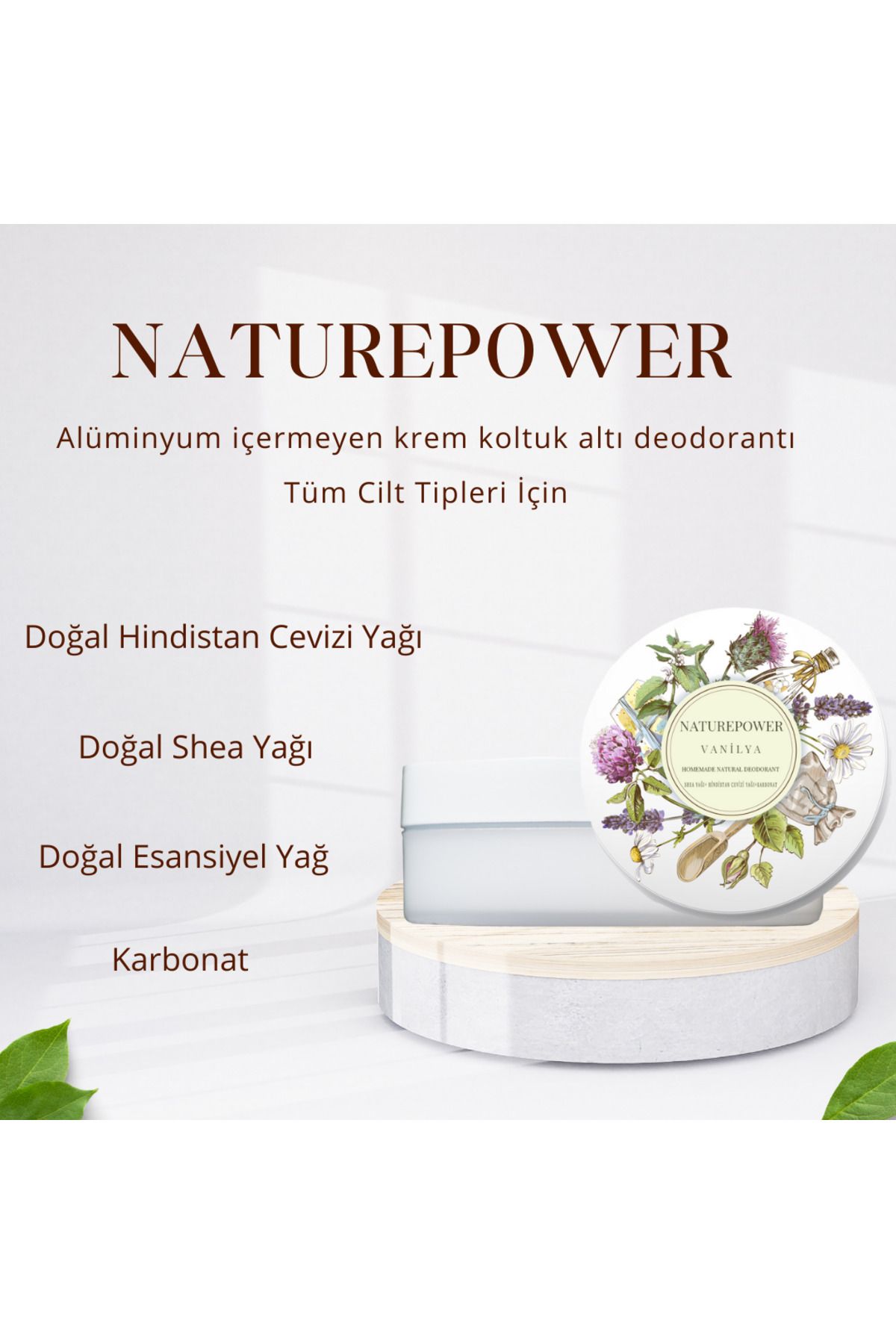 naturepower Doğal İçerikli Alüminyum İçermeyen Vanilya Kokulu Handmade Krem Deodorant 50 ML