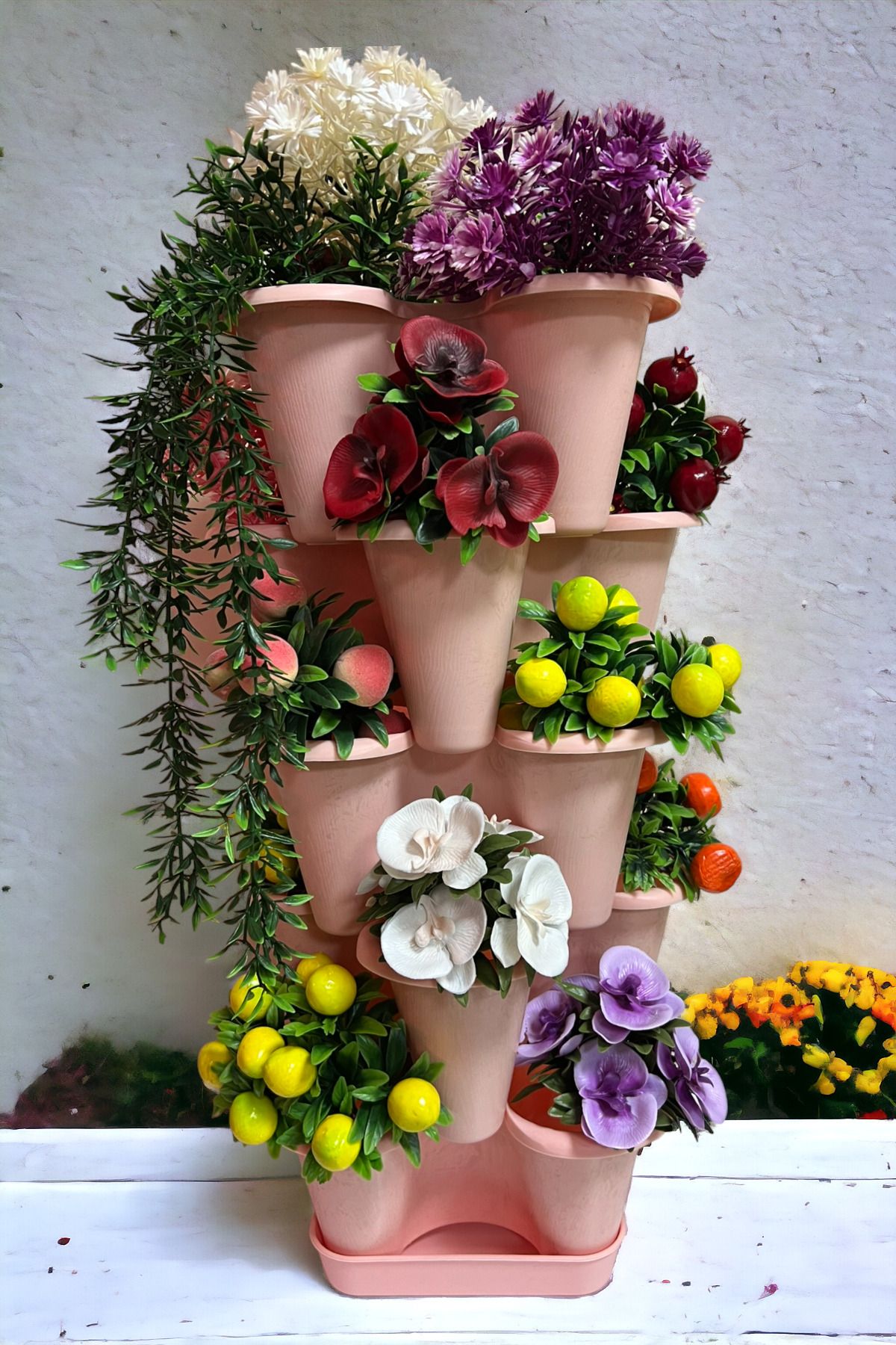 Arsimo 5 Katlı Şanslı Yonca Kule Saksı Seti | Çiçek Bitki Sebze Meyve Salon Mutfak Banyo Bahçe Saksı Seti