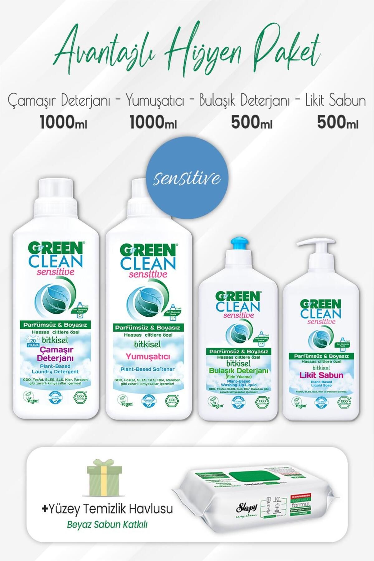 Green Clean Bitkisel Temizlik Seti 4'lü Ve Easy Yüzey Temizlik Havlusu 100'lü