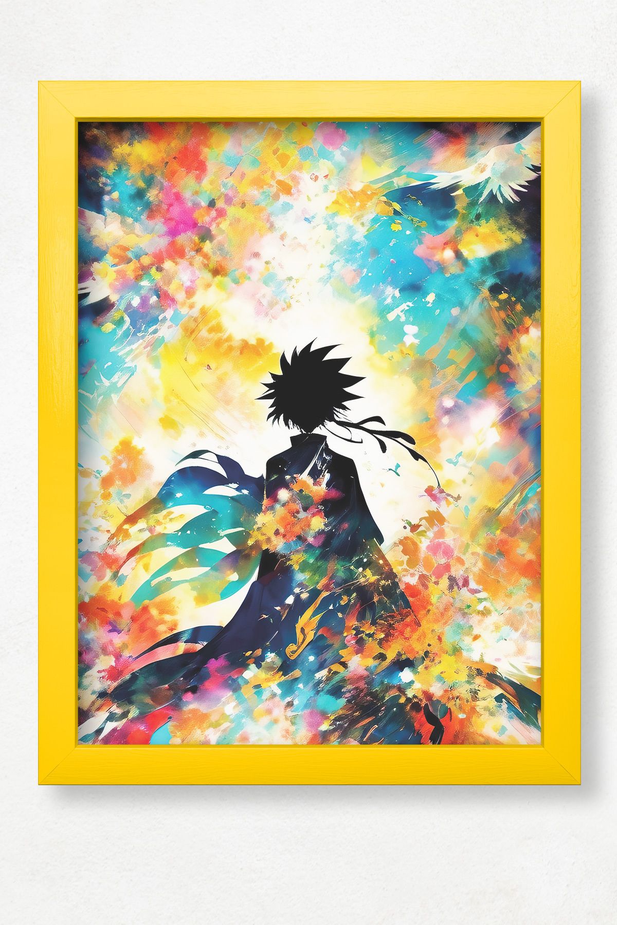 DuoArt Soyut Fantastik Anime Poster/Doğal Ahşap Çerçeveli Poster/Çerçeve Rengi:Zen Sarı