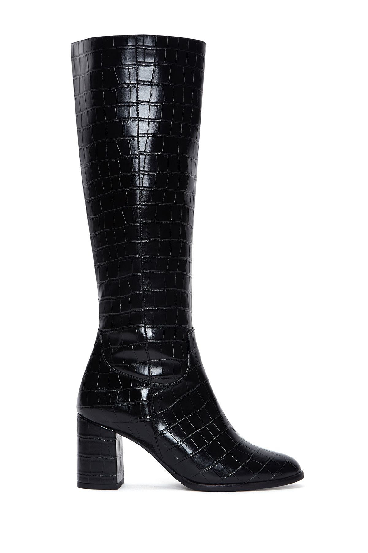 Derimod Kadın Siyah Kroko Desenli Topuklu Çizme