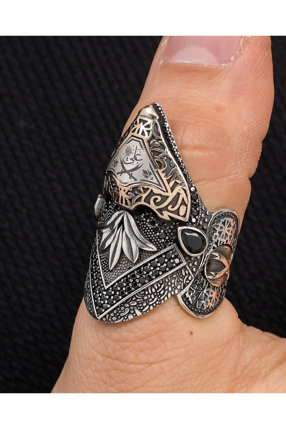 Prestige Gümüş Hz. Ali Kılıcı Zülfikar Figürlü 925 Ayar Ayarlanabilir Gümüş Zihgir Okçu Erkek Yüzüğü