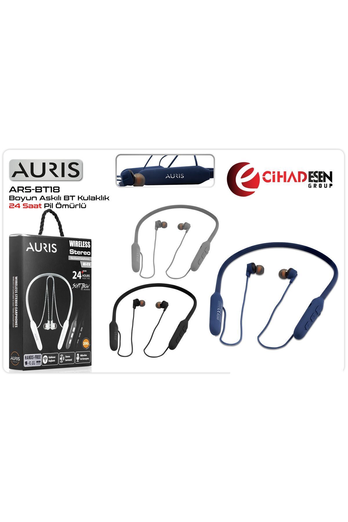 Auris AURİS ARS-BT18 Boyun Askılı Bluetooth Kablosuz Kulaklık 24 Saat Pil Ömürlü