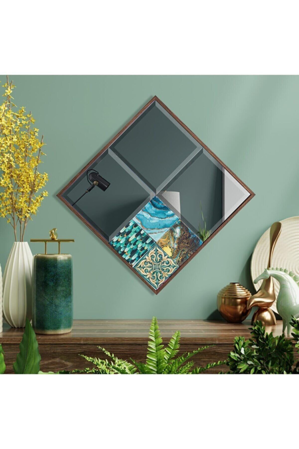 L'occi Concept Brookly Dekoratif Yuvarlak 42x42 Cm Antre Duvar Salon Banyo Ofis Doğal Ağaç Valansiya Bizoteli Ayna