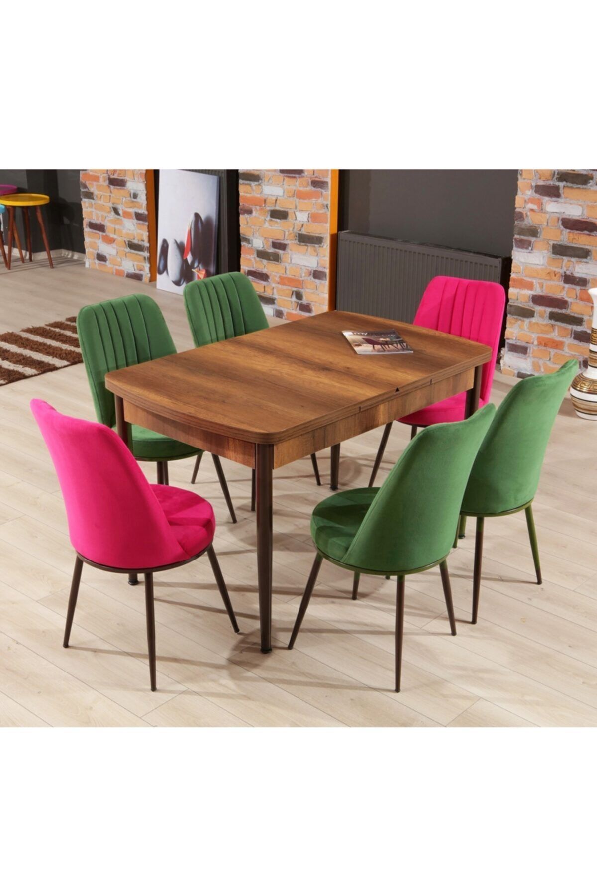 Mymassa Elit Trend Barok Mutfak Masası Ve Gold Sandalye Takımı - 4 Yeşil 2 Fuşya