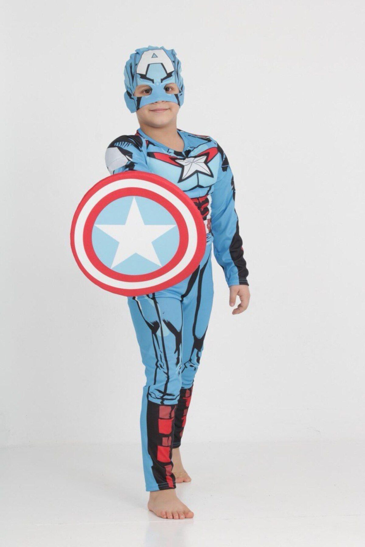 Neatkids Captain America Kaptan Amerika Kaslı Parti Doğum Günü Özel Gün Maskeli Kalkanlı Kostüm