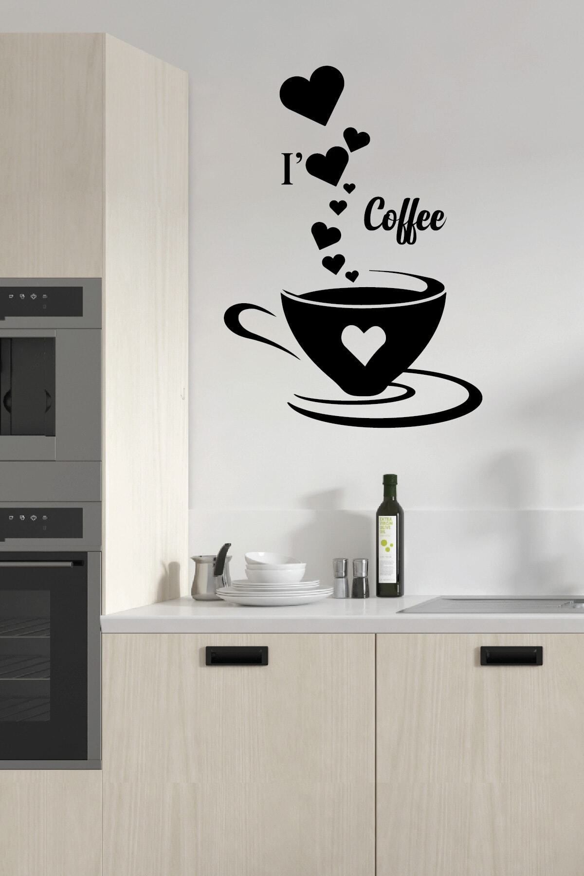 212shop Siyah I Love Coffee Temalı Dekoratif Mutfak Süsleme Sticker