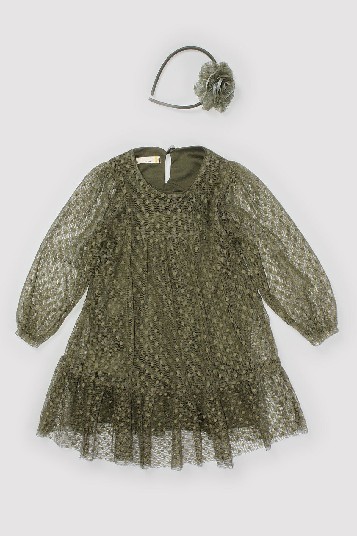 Peki 5 Al 4 Öde Mevsimlik Kız Çocuk Tül Puantiyeli Altı Etekli Taçlı Ikili Elbise 14680