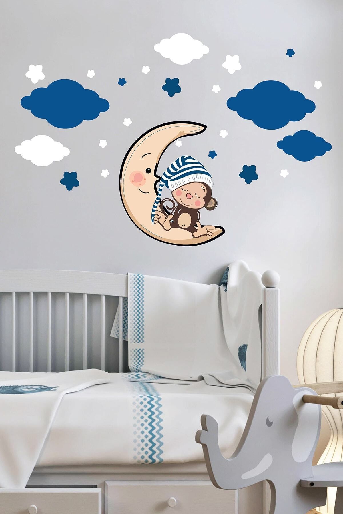 212shop Uyuyan Maymun Dekoratif Bebek Çocuk Odası Duvar Dekorasyon Sticker
