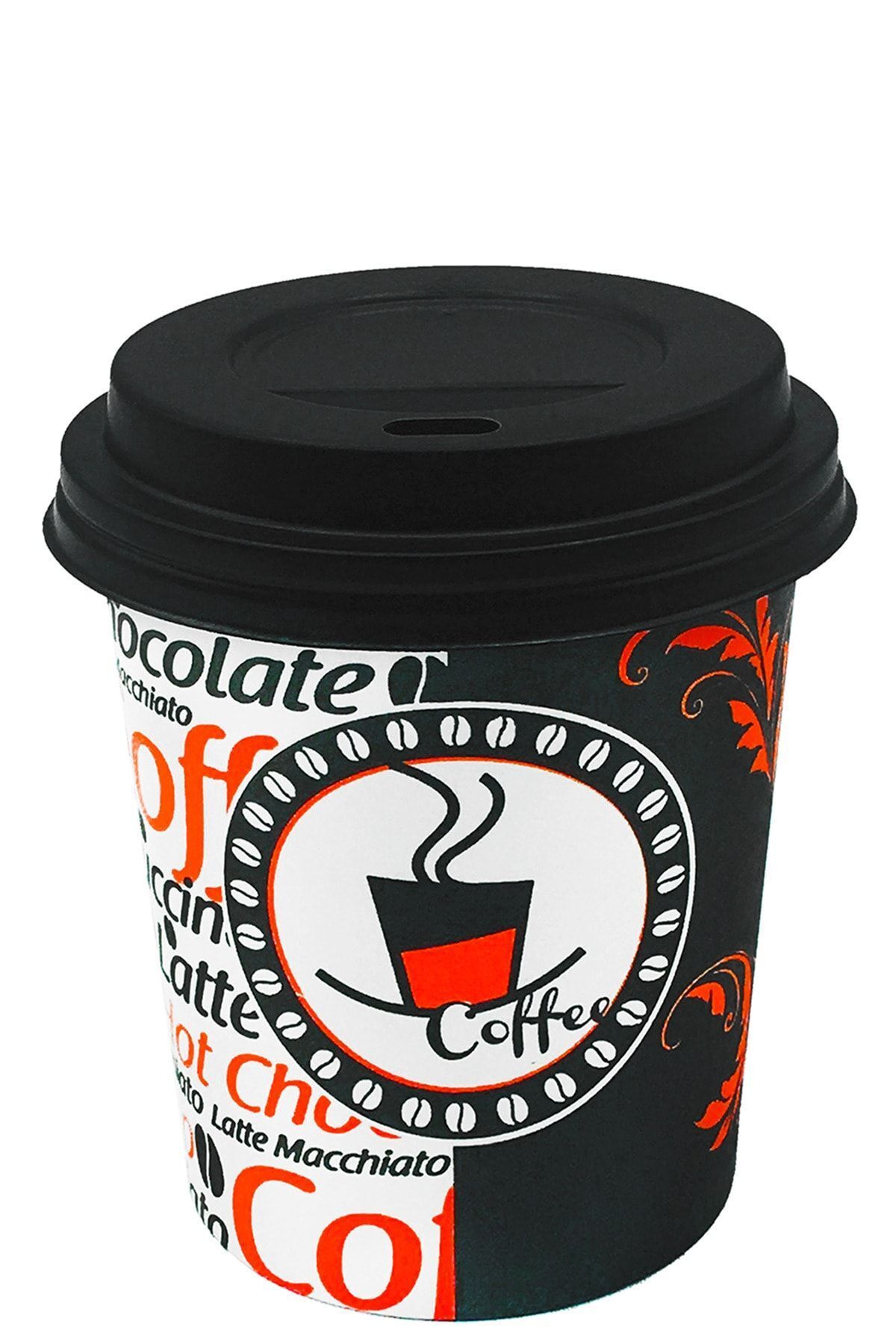 Aygün Cup 8 Oz Siyah Kapaklı Karton Bardak Kahve Çay Kağıt Bardak 250 ml - 100'lü