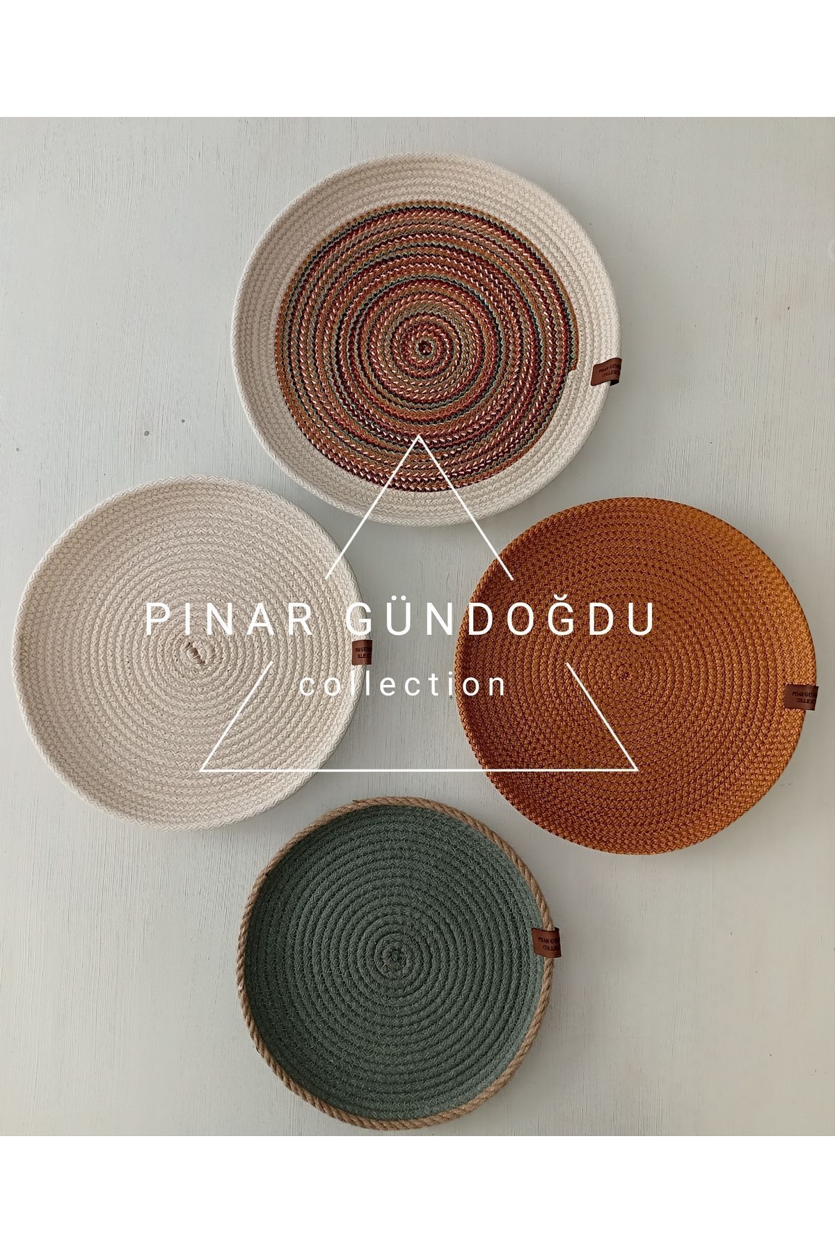 Pınar Gündoğdu Collection Hasır duvar tabağı Afrikan duvar tabağı bohem duvar süsü 4 lü set