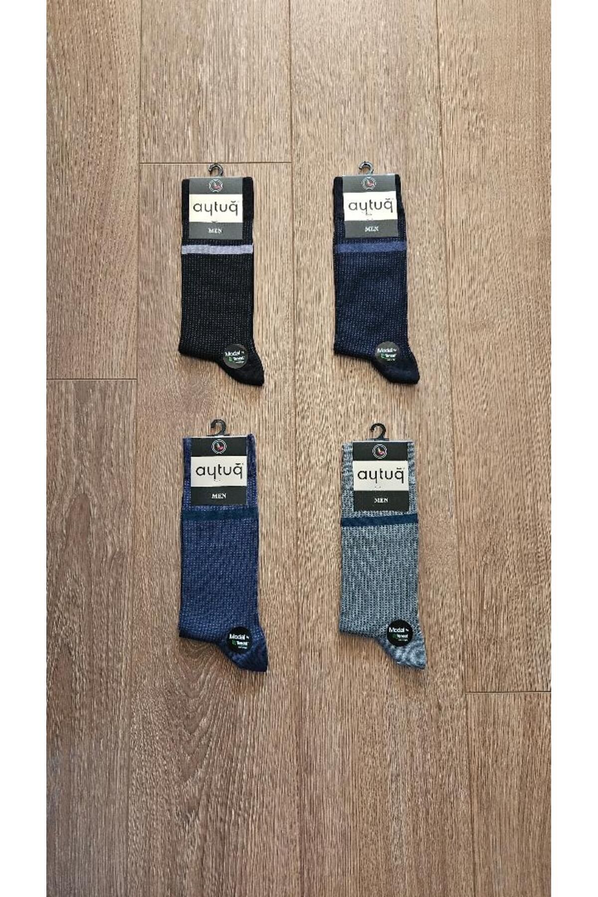 Aytuğ SAAC AYTUĞ Erkek Modal 4 ÇİFT  ( Siyah- Lacivert - Mavi - Gri  ) Soket Çorap- 23011-4