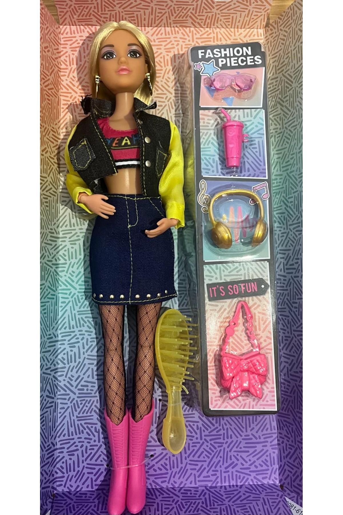 Halley Peluş Oyuncak Barbie Bebek Eklemli 30cm Sarı Uzun Saçlı Aksesuarlı
