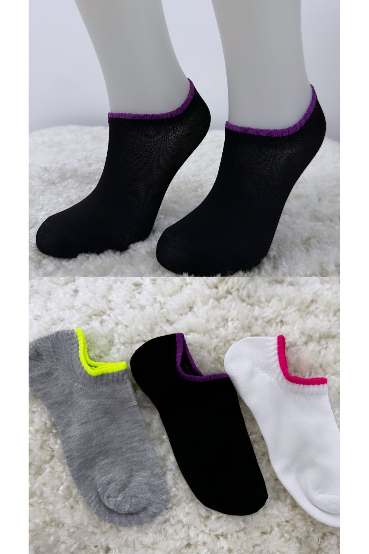 armonika Kadın Bilek Kısmı Renkli Kokulu Babet Çorap 3'lü Paket