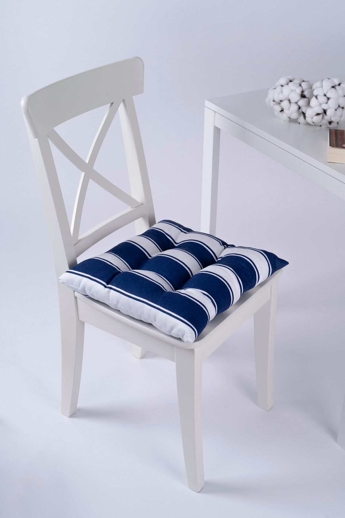 ALTINPAMUK Beta Pofidik Mavi Beyaz Sandalye Minderi Bağcıklı 40x40cm
