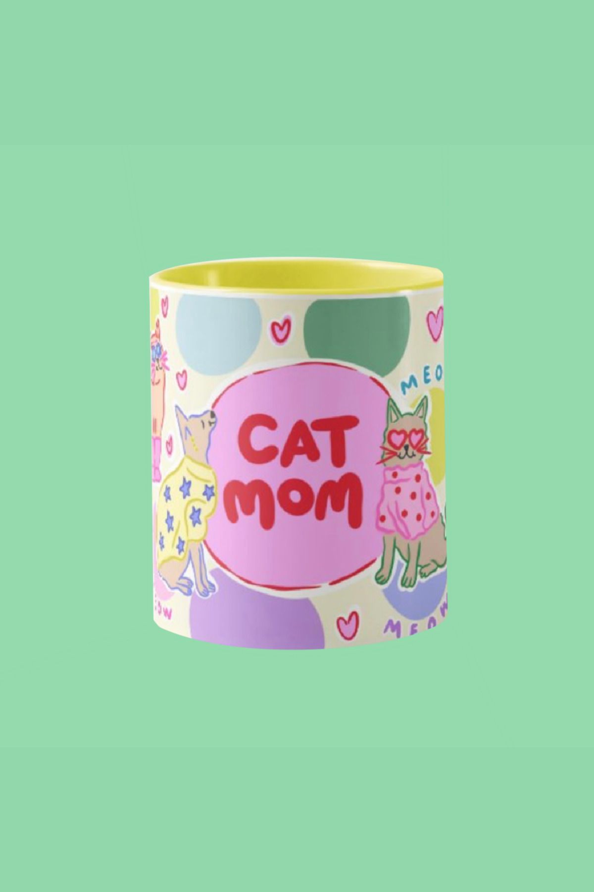 Hello Melody Design Hello Melody kupa serisinden "CAT MOM" Kupa - Özgün tasarımlı dijital baskı kupa 9.5x8 cm