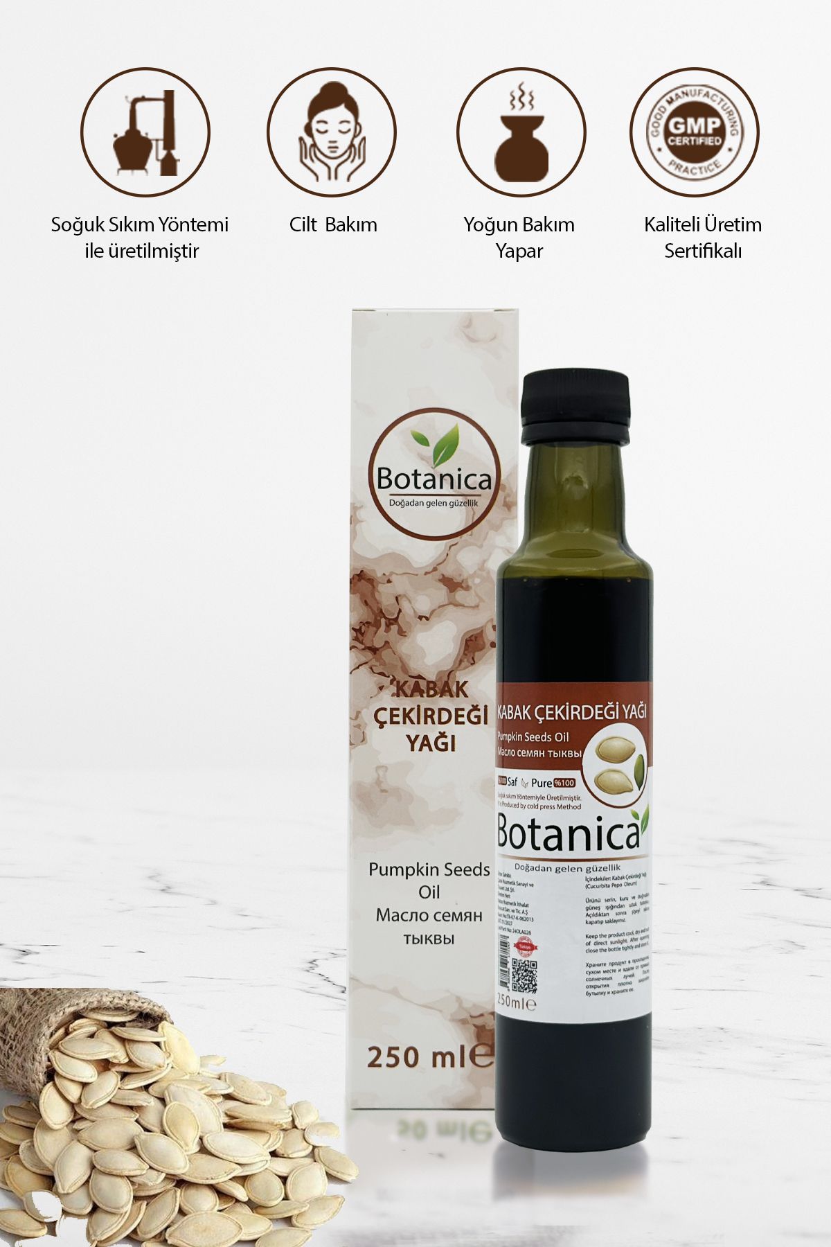 botanica Kabak Çekirdeği Yağı - Cucurbita Pepo - ( Sağlık - Saç Ve Cilt Bakımı ) Pumpkin Seeds Oil 250 ml