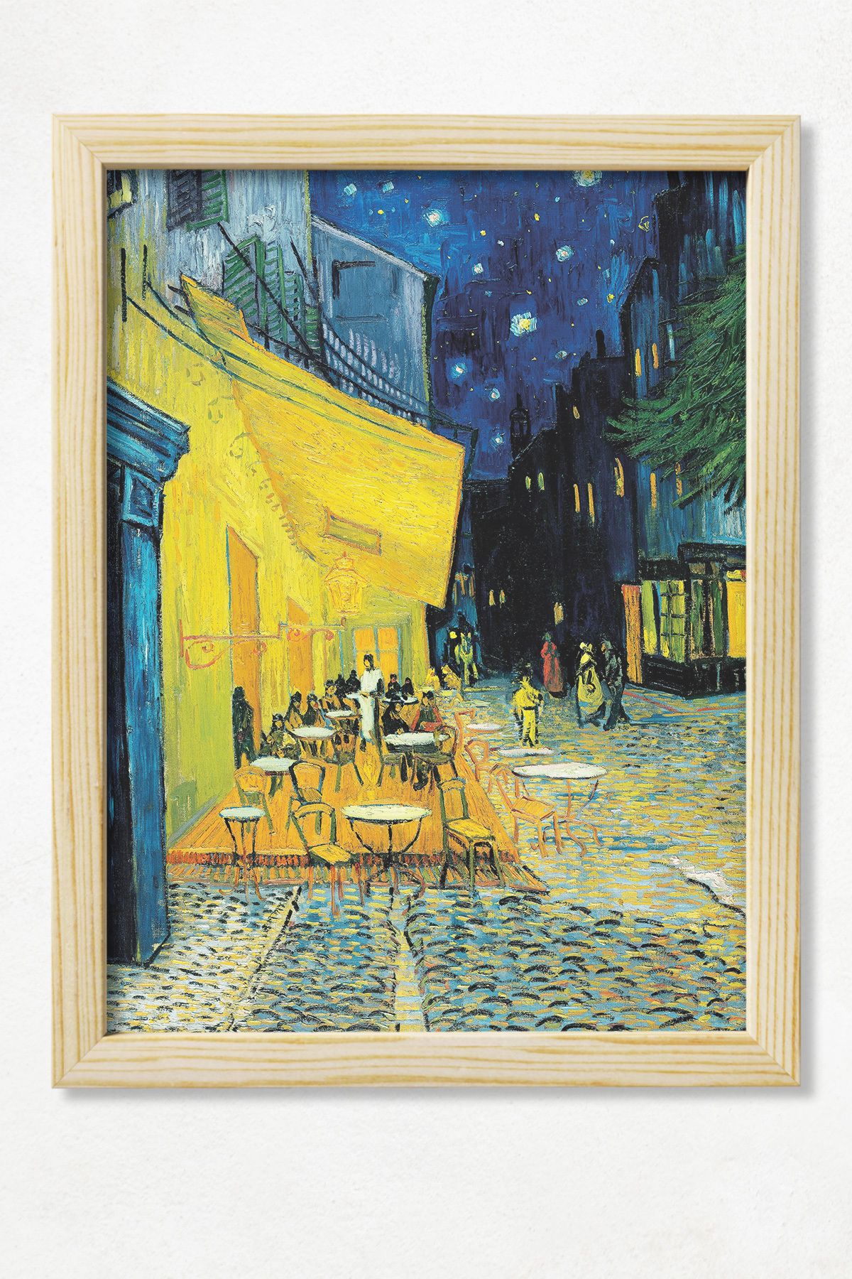 DuoArt Vincent Van Gogh - Cafe Teracce/Ünlü Eserler/Doğal Ahşap Çerçeveli Poster/Çerçeve Rengi:Naturel