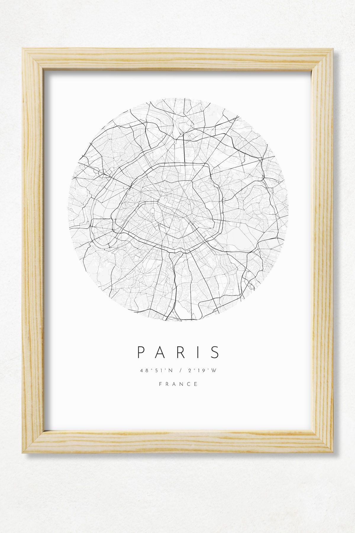 DuoArt Paris Şehir Haritası/dünya Şehirleri/doğal Ahşap Çerçeveli Poster/çerçeve Rengi:naturel