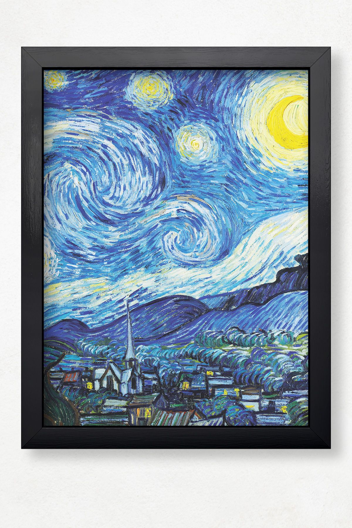 DuoArt Vincent Van Gogh - Starry Night/Ünlü Eserler/Doğal Ahşap Çerçeveli Poster/Çerçeve Rengi:Siyah